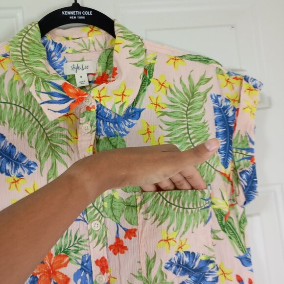 Style & Co Shirt Size M Womens Tropical Floral Button-Up - Picture 5 of 10